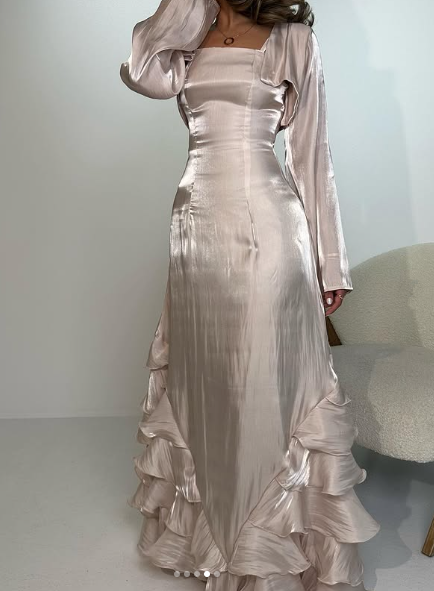 Vintage Prom Dresses with Pleated Ruffles Floor Length Evening Gown Y4595