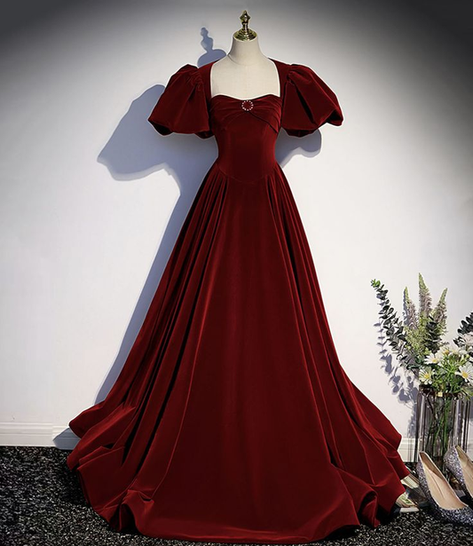 Burgunder Samt langes Ballkleid Abendkleid Y6348