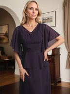Vestido de gasa para madre de la novia con escote en V, largo hasta el suelo, con pliegues y cuentas