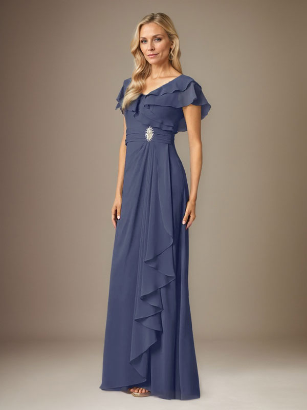 Vestido de gasa fruncido con escote en V y corte A de Stormy