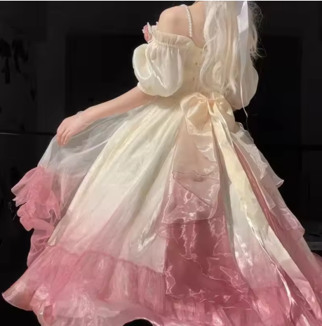 Vestido de fiesta de máscaras con flores rosas, vestido de novia floral degradado rosa champán, vestido de princesa vintage con perlas Y2401