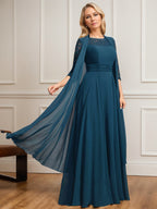 Vestido de gasa de encaje con ilusión de corte A hasta el suelo para madre de la novia con pliegues
