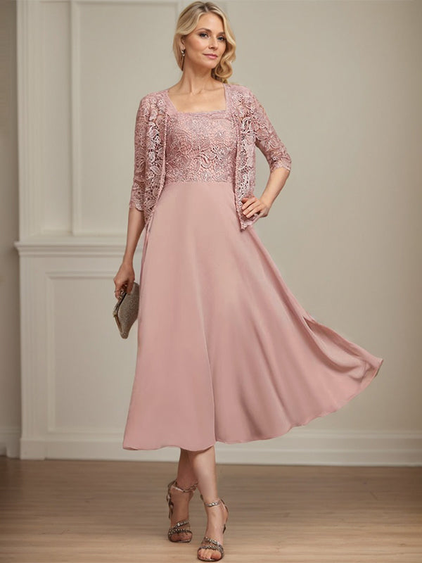 Vestido de gasa con encaje y lentejuelas para madre de la novia, corte A, largo hasta la rodilla