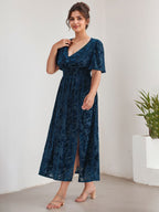 Vestido de terciopelo para madre de la novia, largo hasta la rodilla, con escote en V y corte en A, talla grande