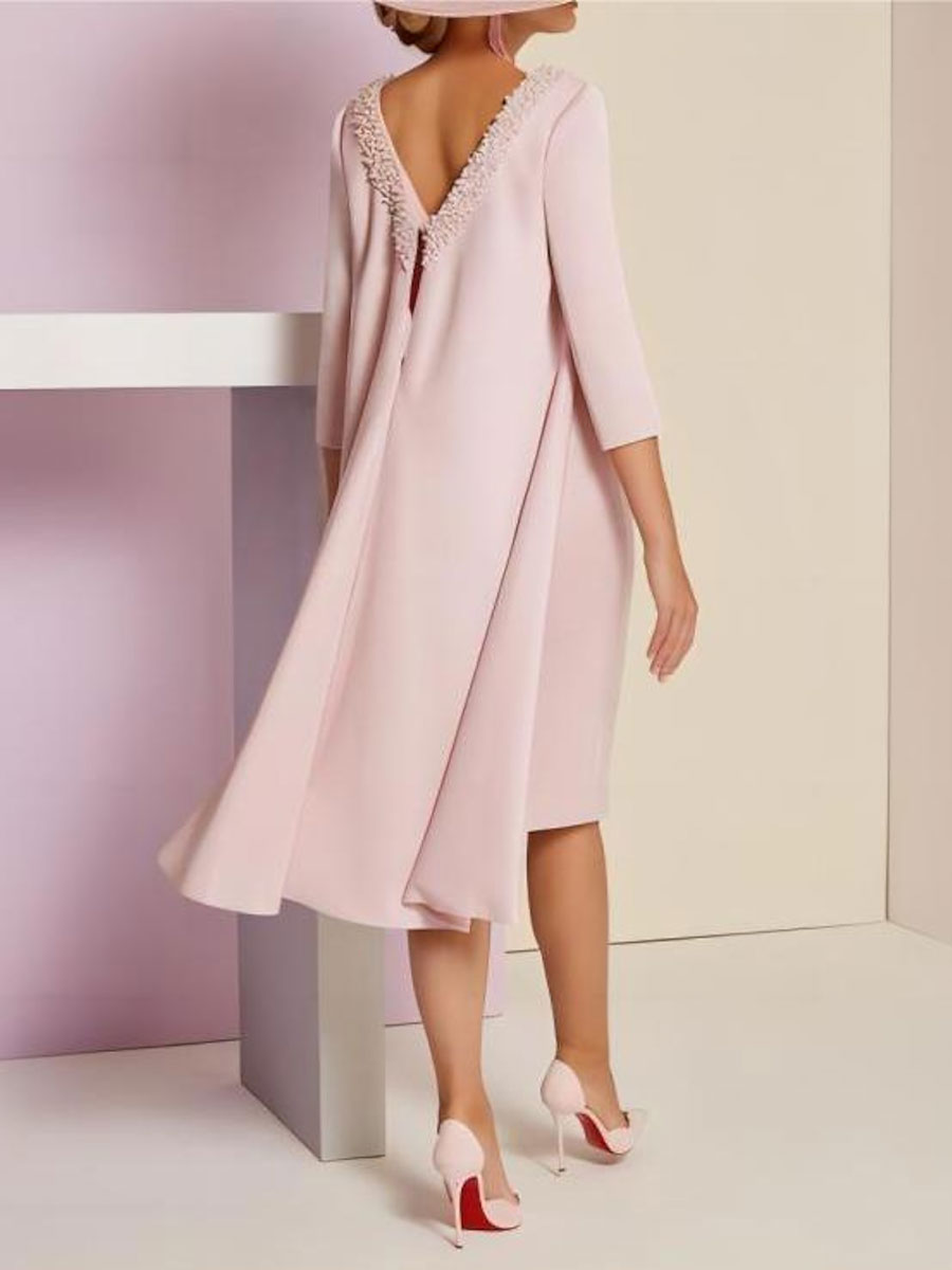 Vestidos de madre de la novia con mangas largas, corte tubo/columna y cuentas