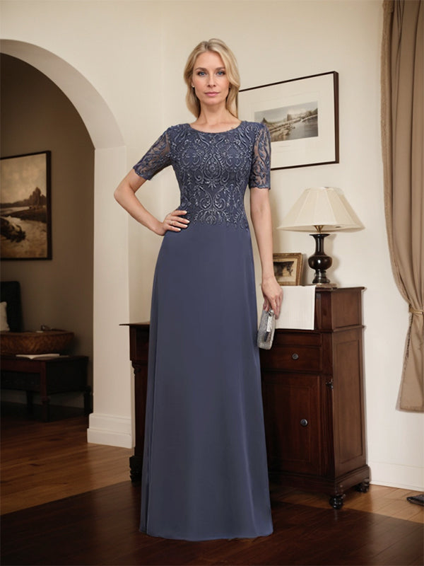Vestido de gasa con encaje y lentejuelas para madre de la novia, corte A, largo hasta el suelo