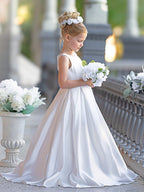 A-Linie Spitze Satin Bodenlang Erstkommunionkleid für Blumenmädchen 