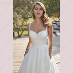 Civil V-Neck Wedding Dresses Square Collar Satin Bridal Gowns A-line Backless Buttons Bride Party Spaghetti Straps-payinti