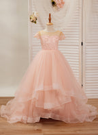 Duchesse-Linie/Princess-Linie Spitze Tüll Sweep/Pinsel zug Rosa Kleid (2003226644) 