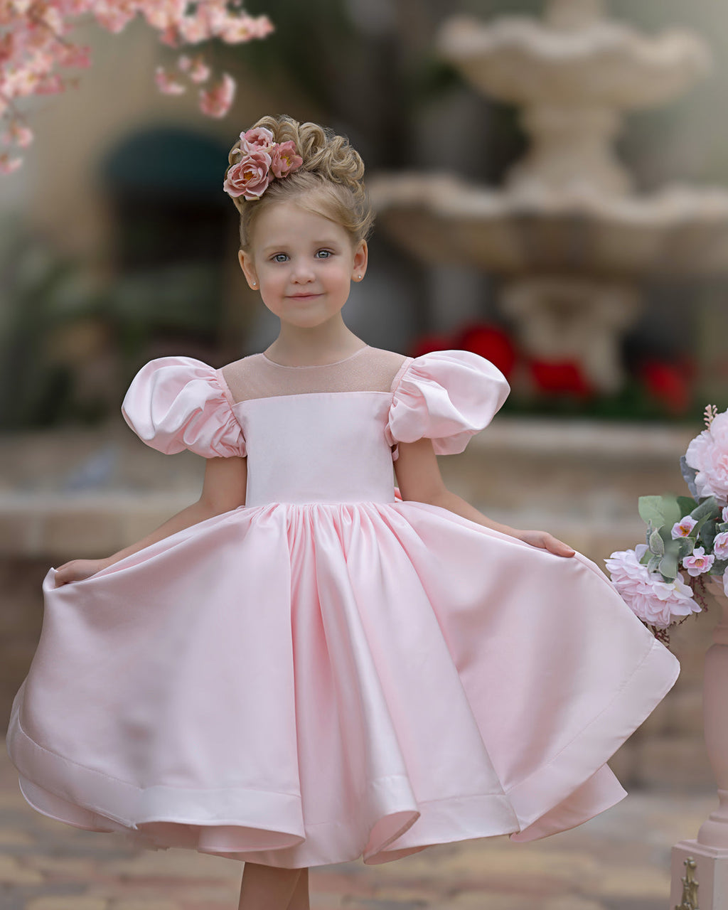 Duchesse-Linie/Princess-Linie Satin Knielang Blumenmädchenkleid 