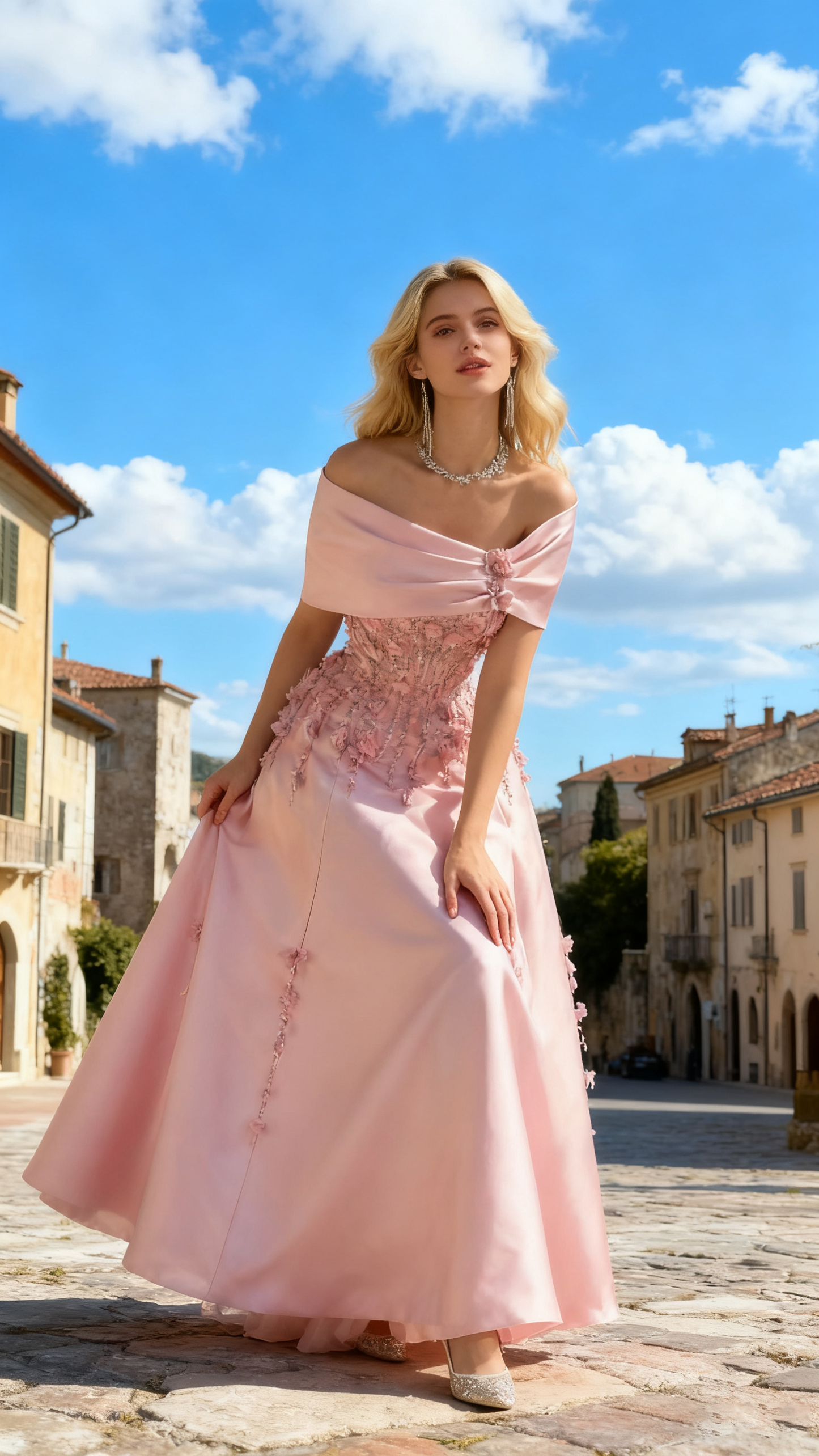 Elegantes schulterfreies Satin-Ballkleid mit Perlenapplikationen und A-Linien-Abendkleid Y8160