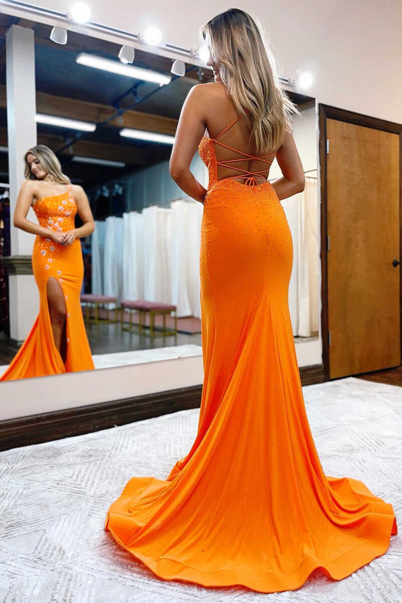 Lexi | Vestido de fiesta de jersey con cuentas y un solo hombro, estilo sirena