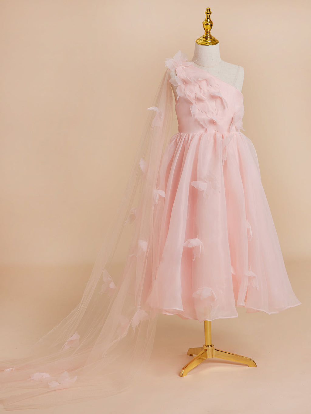 A-Linie Organza Tee-Länge Rosa Kleid (010220821) 