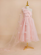 A-Linie Organza Tee-Länge Rosa Kleid (010220821) 