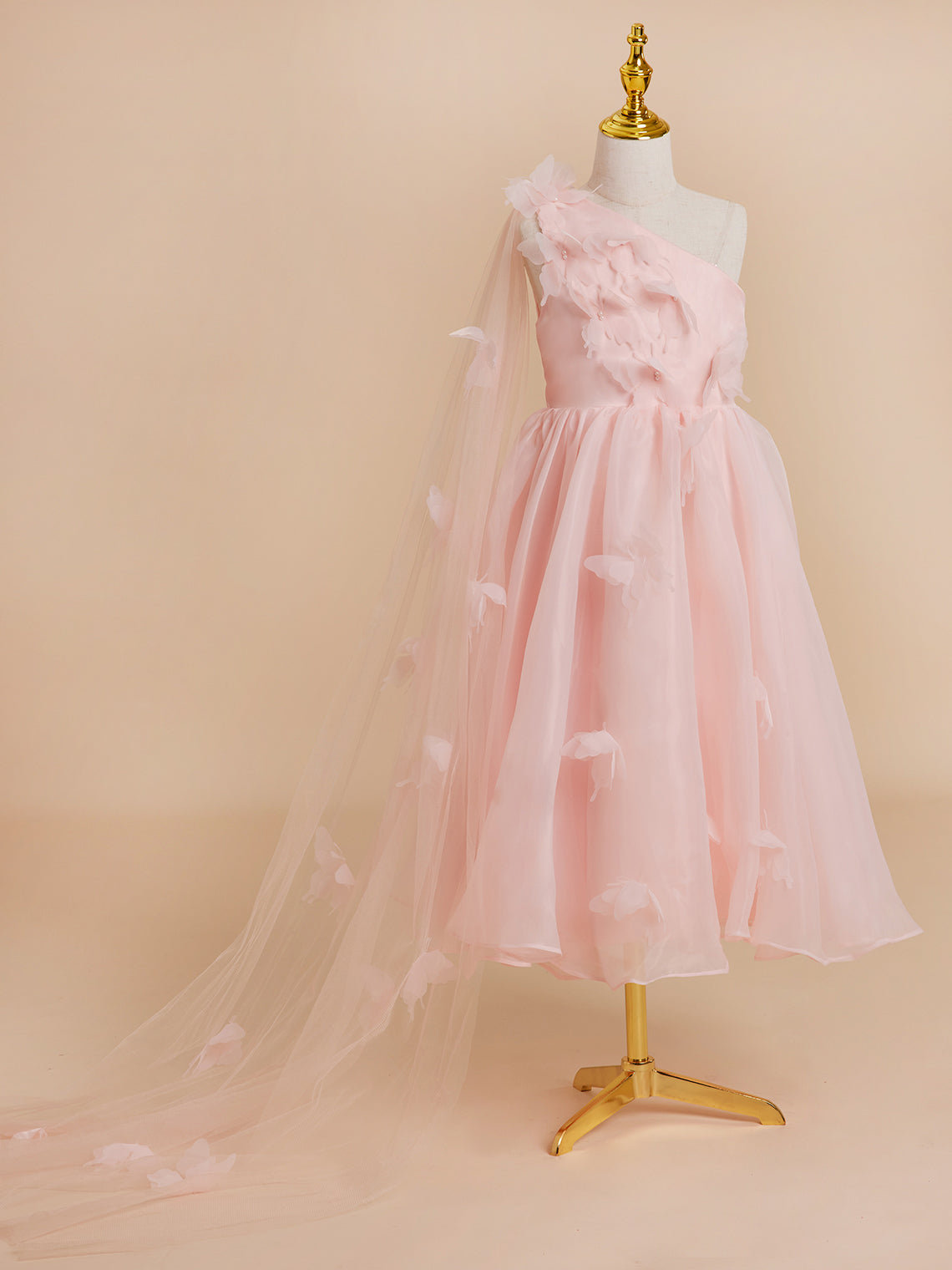 A-Linie Organza Tee-Länge Rosa Kleid (010220821) 