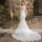Mermaid Wedding Dress Women Charming Lace Appliques Bridal Gown Robe De Mariée Illusion Short Sleeves Gorgeous Boho-payinti