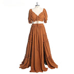 Vestidos de maternidad con escote en V y media manga con aberturas laterales para sesión de fotos SY231021 