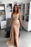 Vestido de fiesta largo de sirena con escote en forma de corazón, apliques de encaje y abertura