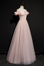 Vestido de fiesta princesa de tul rosa con cuentas y hombros descubiertos, vestido de noche Y7584