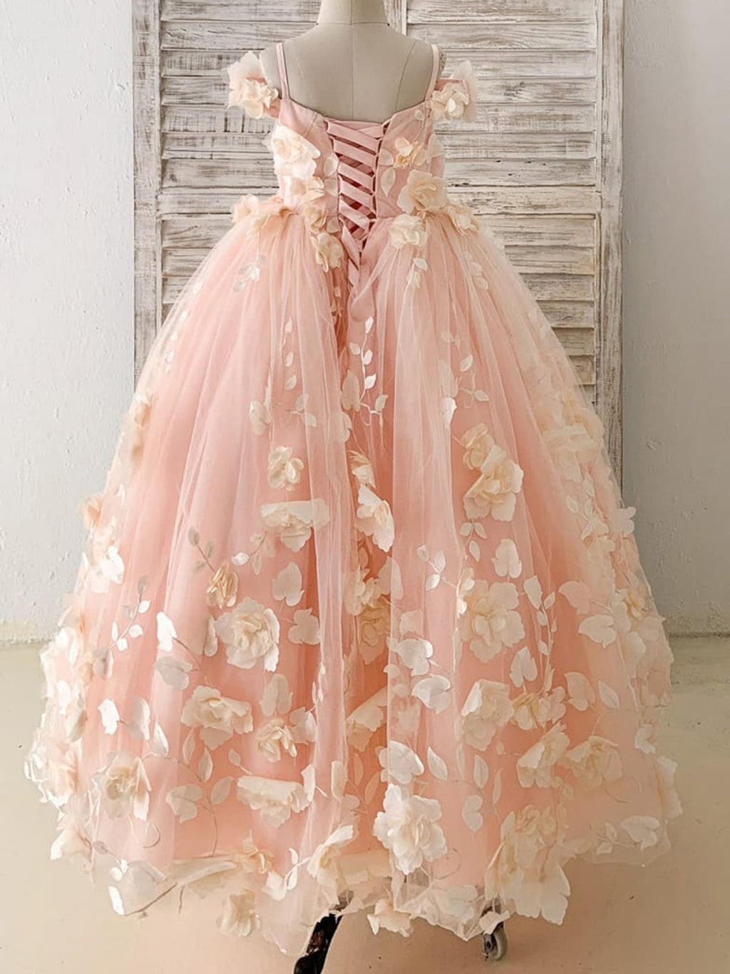 A-Linie Satin Tüll Bodenlanges Blumenmädchenkleid