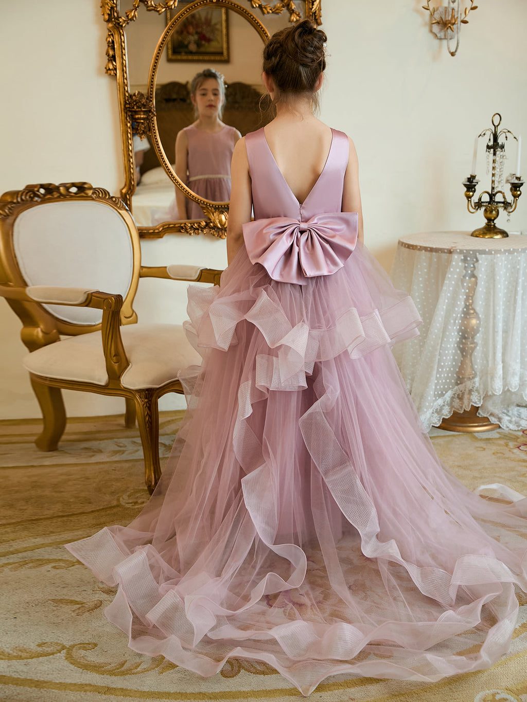 Duchesse-Linie/Princess-Linie Satin Tüll Bodenlang Blumenmädchenkleid 