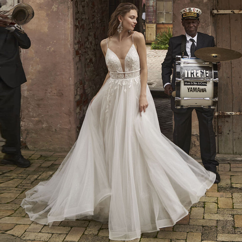 Pastrol Wedding Dress V-neck Tank Sleeveless 2023 For Women Bridal Vestidos De Noiva Custom Made Appliques Formal-payinti