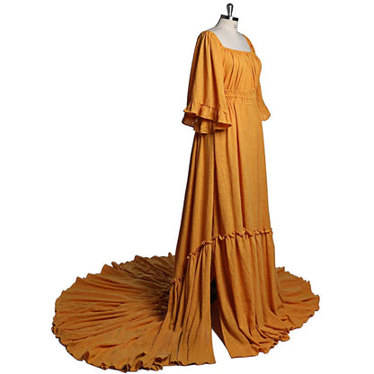 Elegant Off Shoulder Long Sleeves Side Slit Maternity Dresses for Photo Shoot Dresses for Baby Shower Photography Props SY211029
