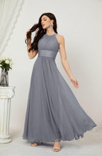 Vestido formal de fiesta Sunnderly de gasa con cuello halter, largo y sin mangas, para dama de honor SY2802 