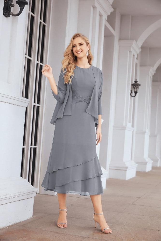 Vestido formal de fiesta Sunnderly de dos piezas, corte A, para madre de la novia, SY28072 