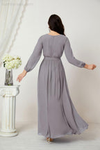 Vestidos de noche Sunnderly con escote en V profundo, gasa, para dama de honor, manga larga de obispo, abertura lateral, vestido formal SY2806 