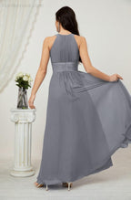 Vestido formal de fiesta Sunnderly de gasa con cuello halter, largo y sin mangas, para dama de honor SY2802 