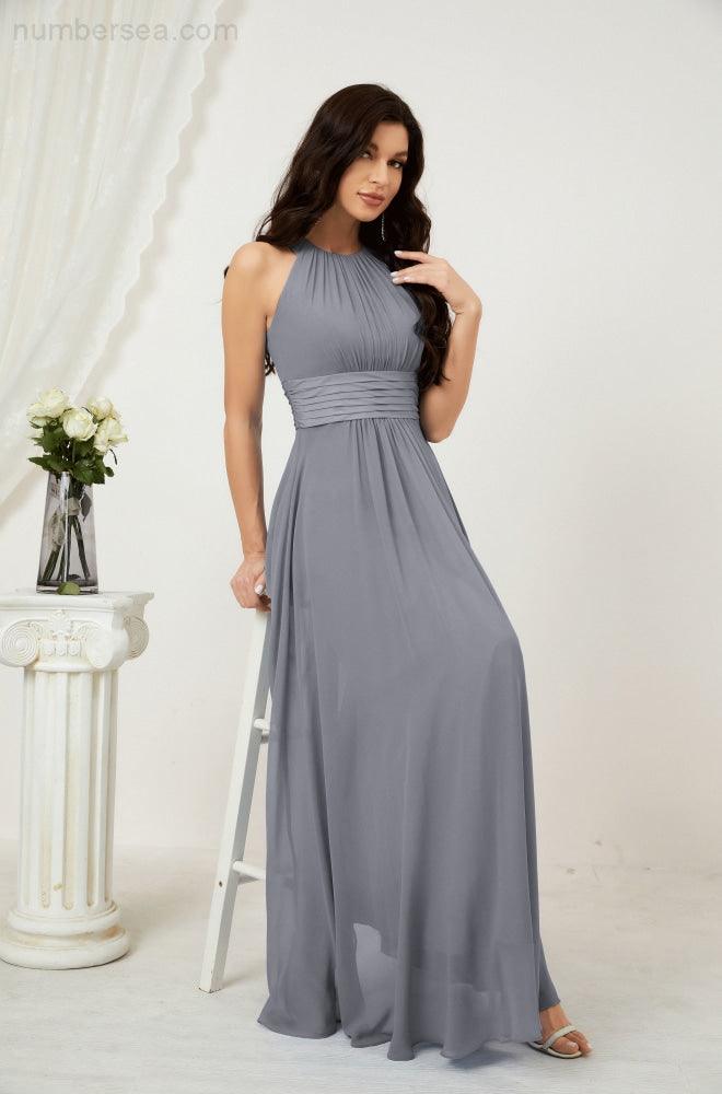 Vestido formal de fiesta Sunnderly de gasa con cuello halter, largo y sin mangas, para dama de honor SY2802 
