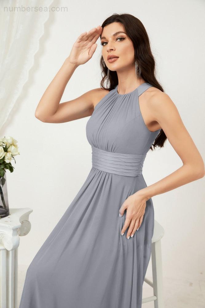 Sunnderly Formal Party Gown Dress Chiffon Halter Long Sleeveless Bridesmaid Dresses SY2802
