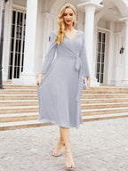 Vestido de dama de honor con escote en V y cinturón para madre de la novia, invitada de boda SY28031 