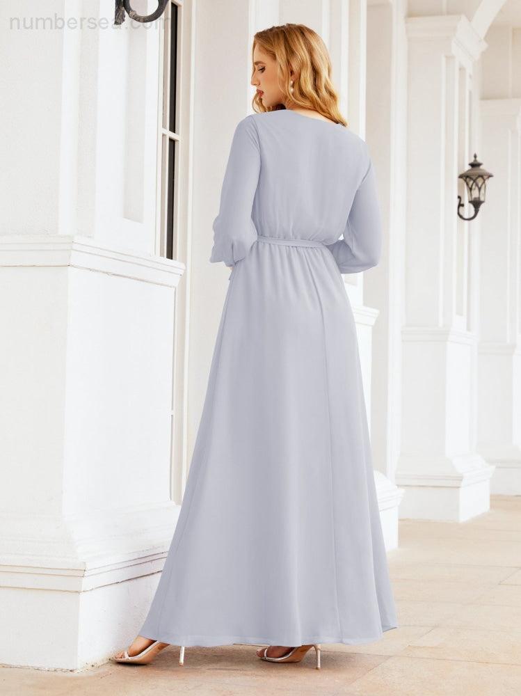 Sunnderly Women's Chiffon Bridesmaid Dress A line Long Sleeves Formal Evening Prom Gown for Wedding Guest SY28032