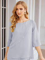 Elegante vestido de dos piezas para madre de la novia, talla grande, pantalón, capas con volantes, bata plateada SY28064 