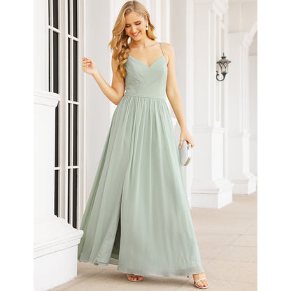 Vestidos de dama de honor con tirantes finos para mujer, de gasa, largos, formales, para fiesta y graduación 
