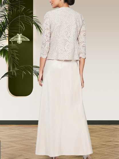 Jackenkleid aus Glitzerspitze und Satinrock mit offener Jacke