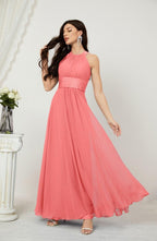 Vestido formal de fiesta Sunnderly de gasa con cuello halter, largo y sin mangas, para dama de honor SY2802 
