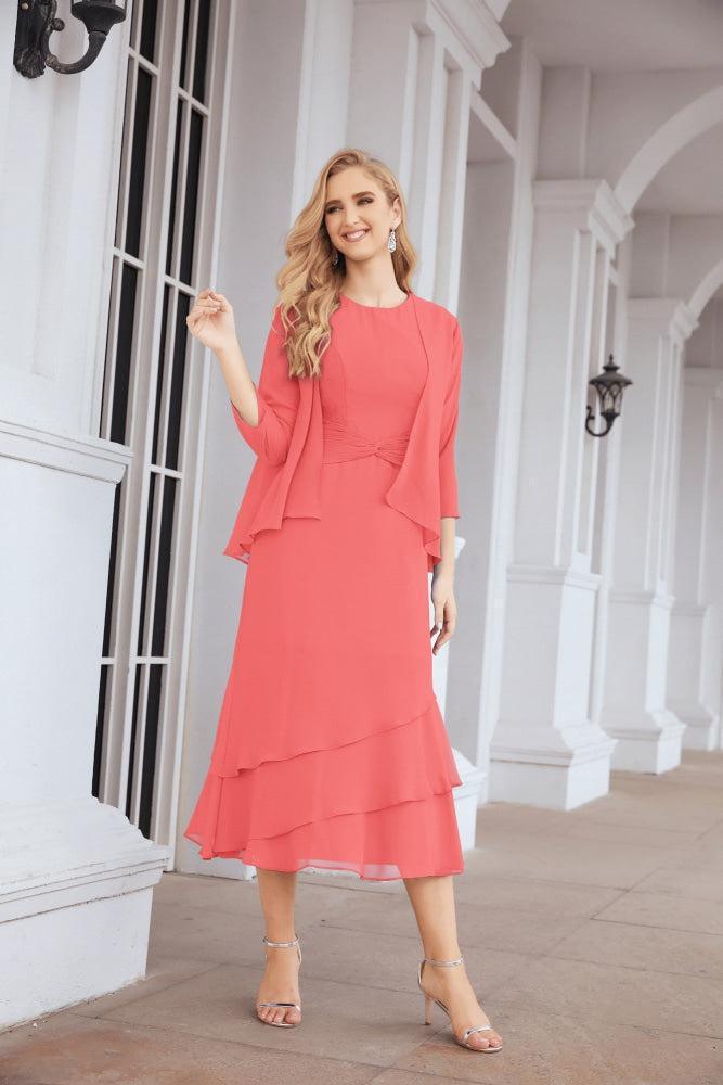 Vestido formal de fiesta Sunnderly de dos piezas, corte A, para madre de la novia, SY28072 