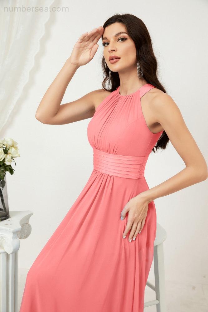 Sunnderly Formal Party Gown Dress Chiffon Halter Long Sleeveless Bridesmaid Dresses SY2802
