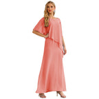 Sunnderly Chiffon-Kleid für die Brautmutter in Übergröße, formelles Ballkleid mit Rüschenumhang