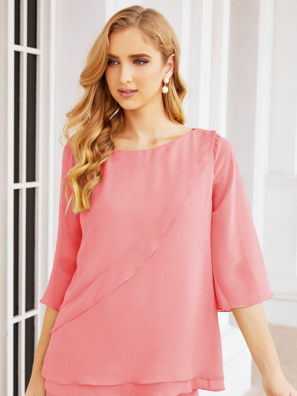 Elegante vestido de dos piezas para madre de la novia, talla grande, pantalón, capas con volantes, bata plateada SY28064 
