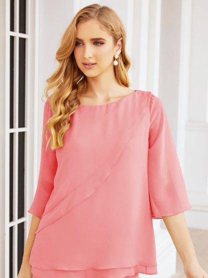 Sunnderly Elegant 2 Piece Mother of The Bride Dress Plus Size Pant Suits Ruffle Layers Sliver Housecoat SY28064
