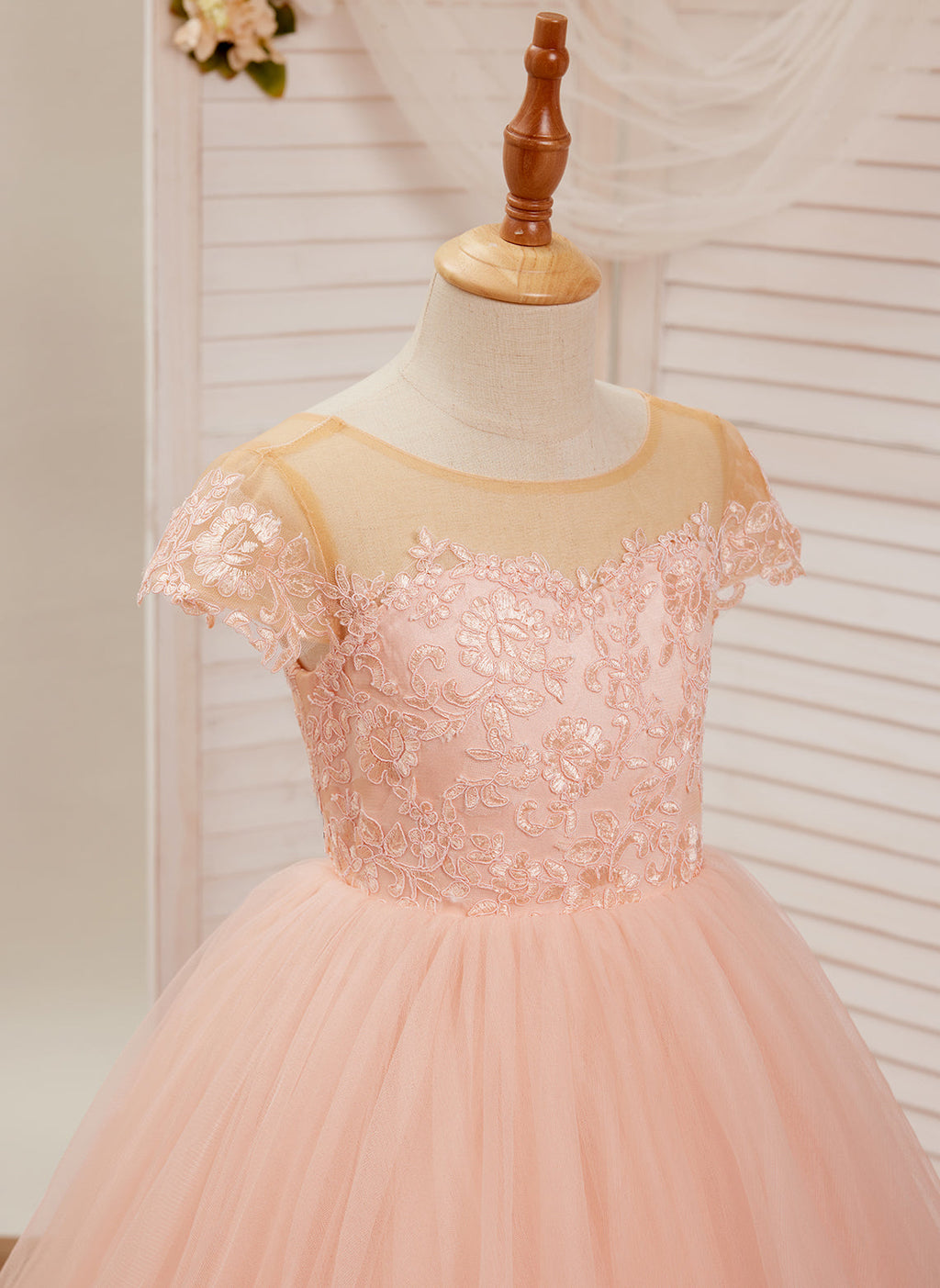 Duchesse-Linie/Princess-Linie Spitze Tüll Sweep/Pinsel zug Rosa Kleid (2003226644) 