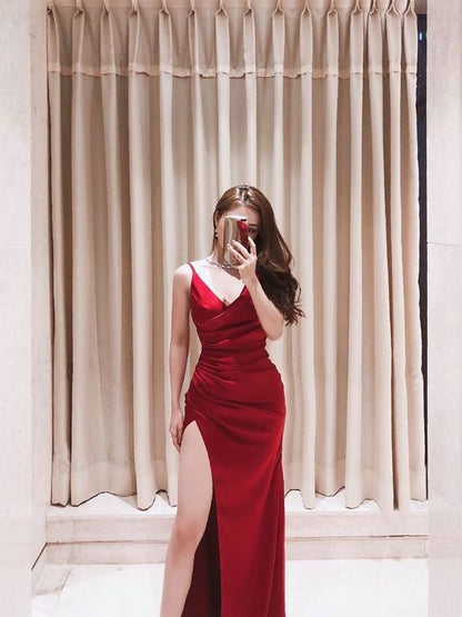 Spaghetti Straps Simple Prom Dress Sexy Evening Gown Y715