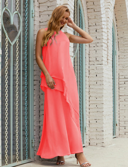 Chiffon Langes Plus Size Kleider für die Brautmutter Formales Brautjungfern-Abschlussballkleid SY28019 