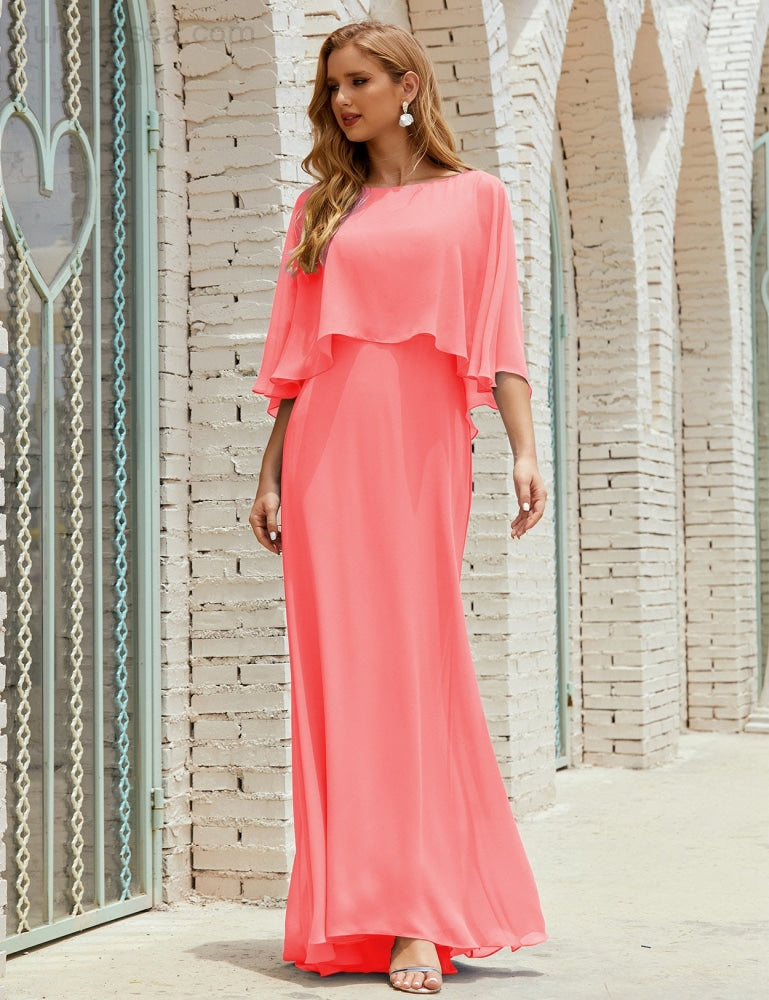 Vestido de dama de honor Sunnderly para mujer, de gasa, manga larga y cuello en V, vestido formal para boda o fiesta SY28018 