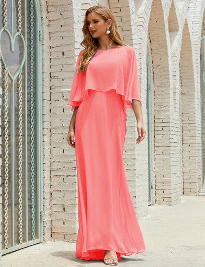 Vestido de dama de honor Sunnderly para mujer, de gasa, manga larga y cuello en V, vestido formal para boda o fiesta SY28018 