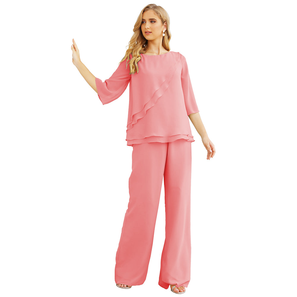 Vestido de gasa para madre de la novia Sunnderly, talla grande, trajes de pantalón con capas con volantes 